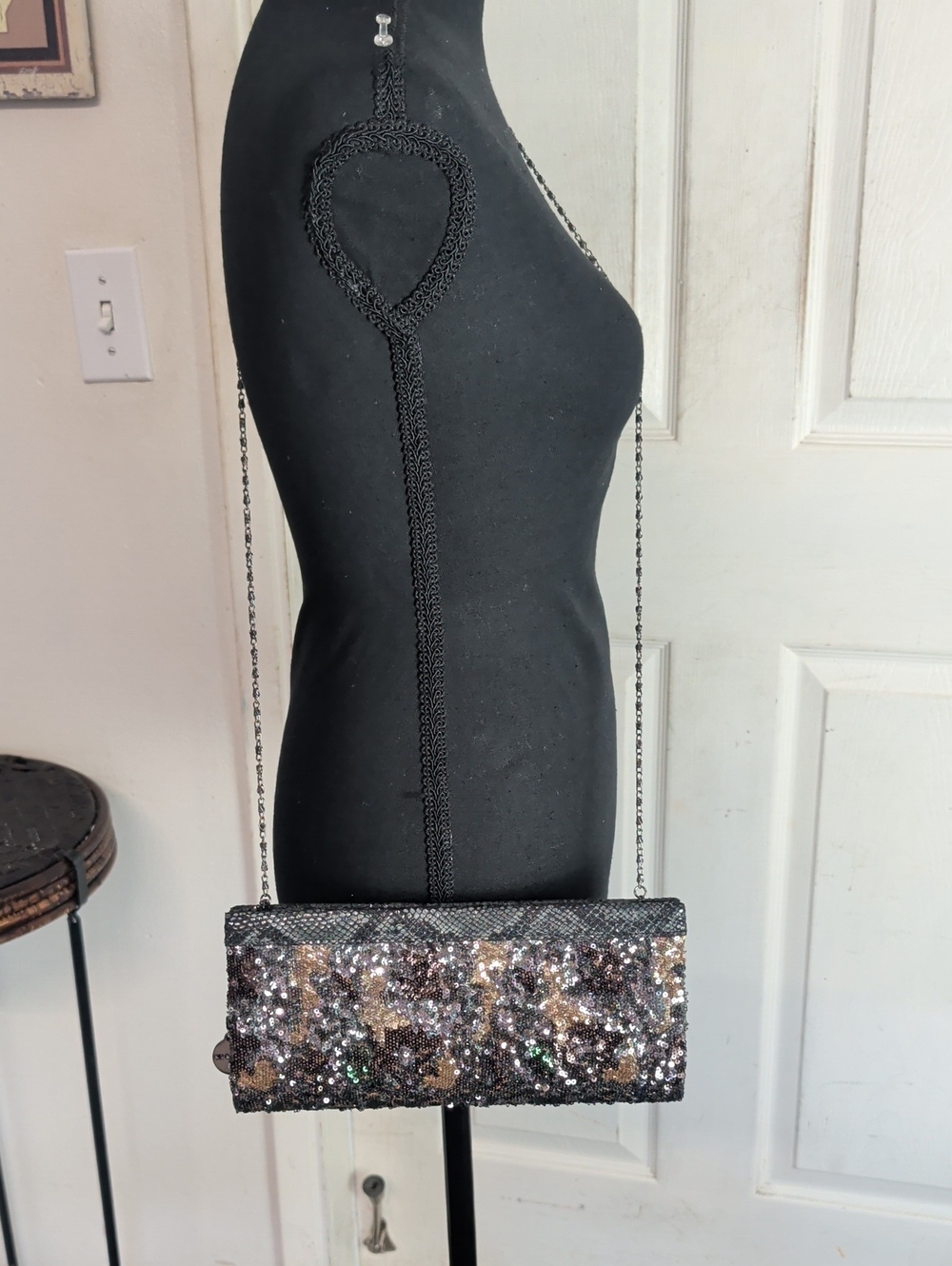 Big Buddha Sequined Snake Skin Evening Bag